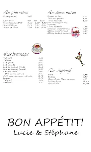 Page du menu : À-côtés, boissons et desserts