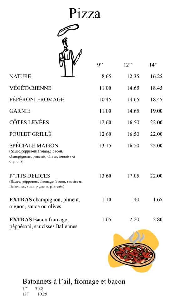 Page du menu : Pizzas
